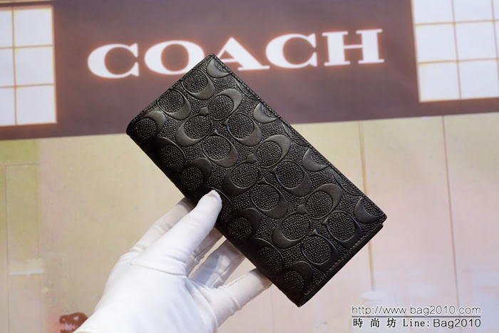 COACH蔻馳 F75365 男士長款 立體花紋牛皮對折錢包 西裝夾  Chz1320